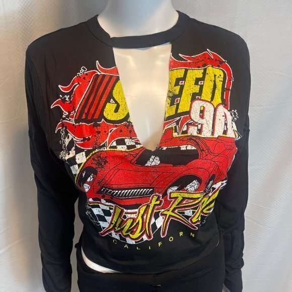 Just Ride Cut Out V-Neck Long Sleeve Cotton Tee - Black Size M RefFNB3 - Picture 11 of 11